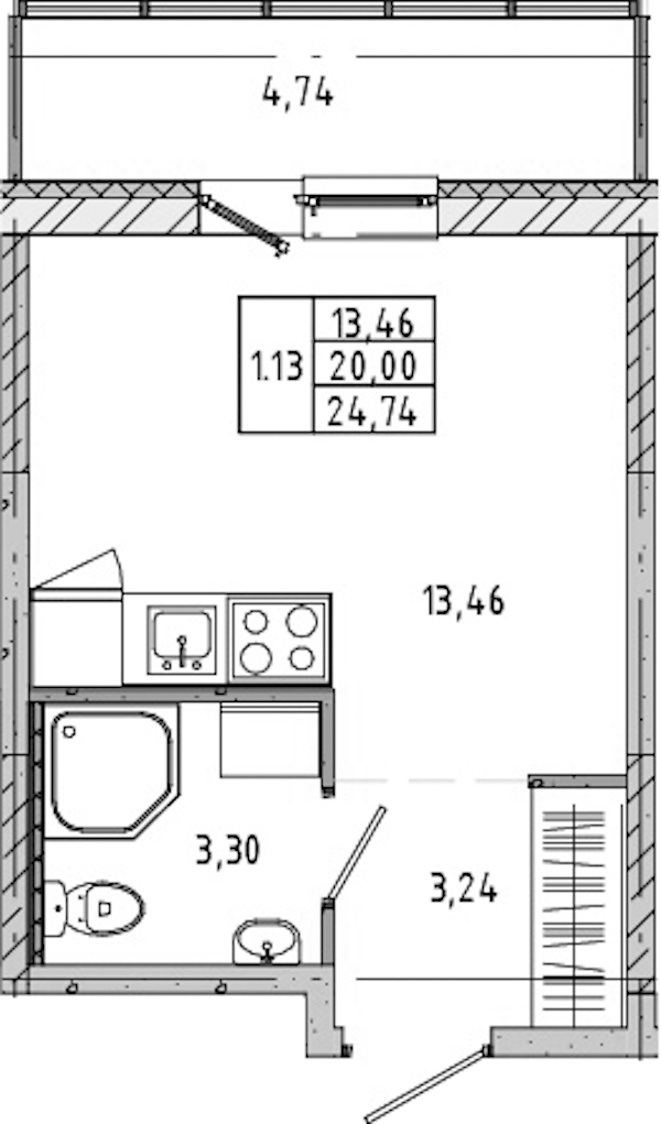 Квартира студия 20.48 м², 16/21 эт., ЖК «Новые горизонты 2»